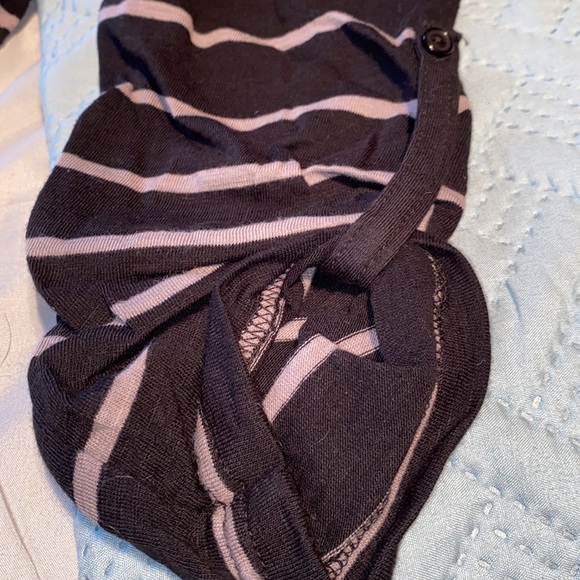 Kate Parks Petite long sleeve casual tee gathered sleeves stripes black PM NWT - Picture 9 of 12